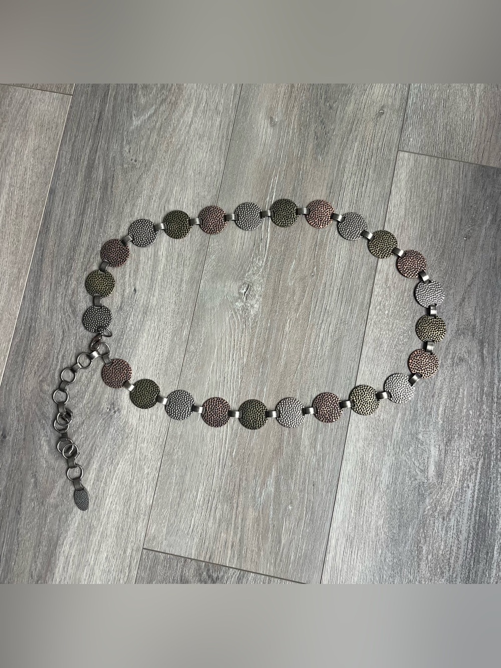 Vintage Mixed Metal Textured Disc Link Chain Belt Boho Adjustable Statement